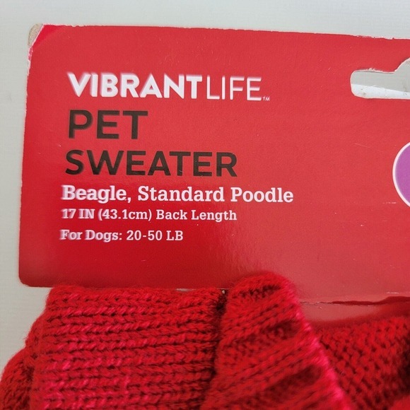 Vibrant Life Pet Christmas Sweater Santa Red Knit Medium 17" Dogs 20-50 lbs NWT - Picture 2 of 7